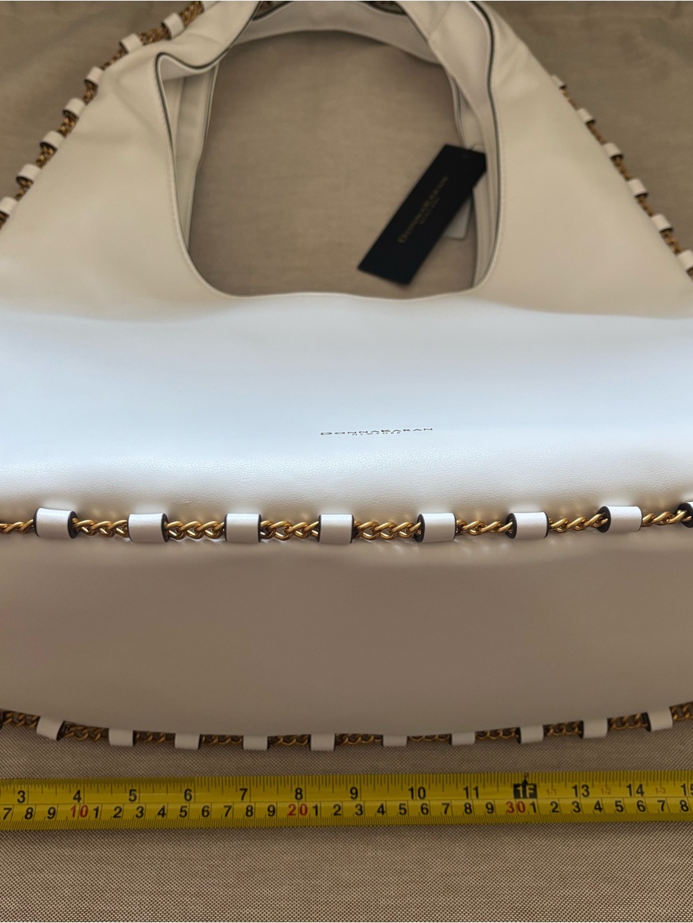 Donna Karan White Leather Shoulder Hobo with Gold-Trim Detail - Picture 11 of 15